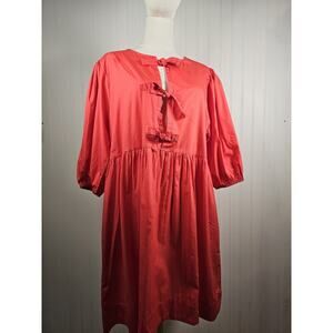 Band of the Free Mini Dress Women's XL Poppy Red Ties Puff Sleeves Shirtdress